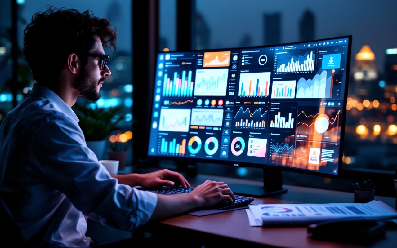Marketeur travaillant sur une campagne marketing en ligne moderne