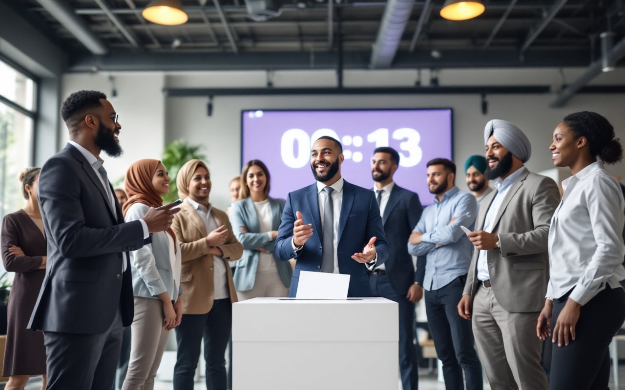 escena electoral del comité de empresa con empleados votando