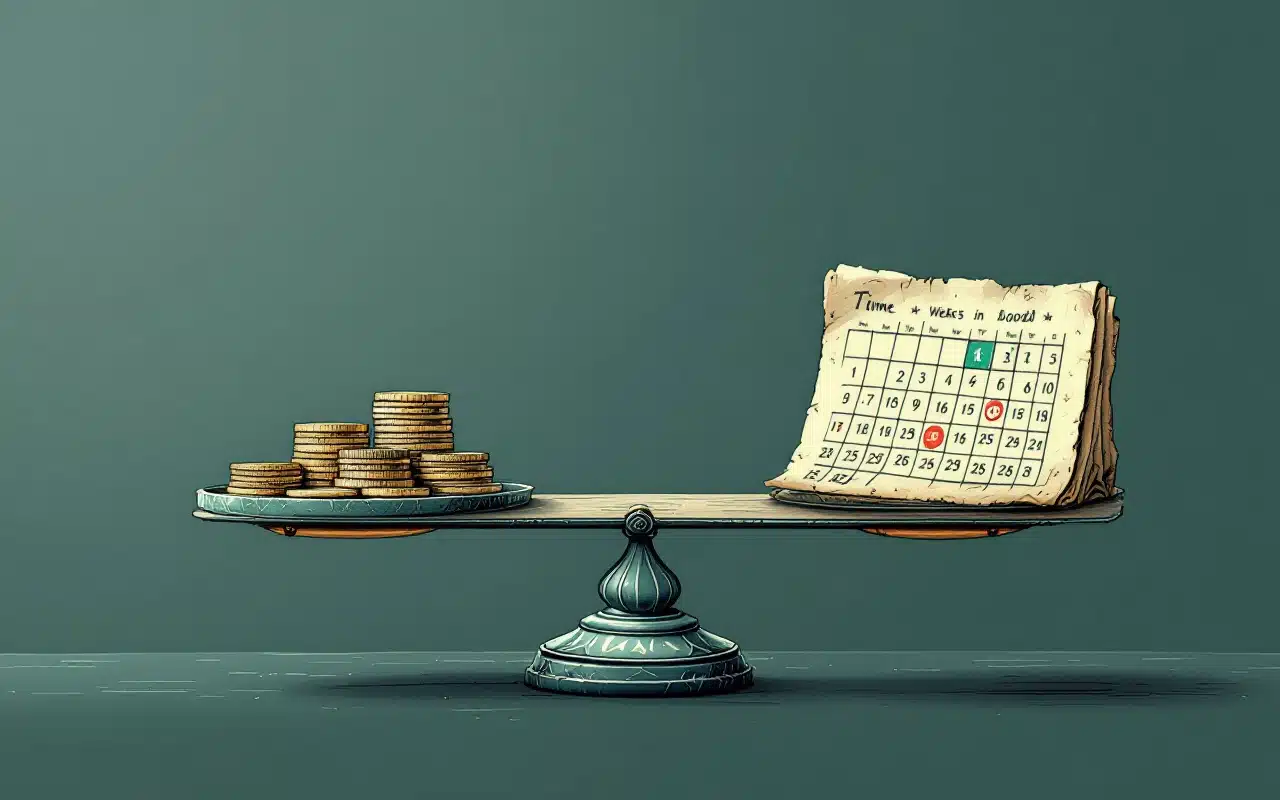 scales balancing coins and a calendar for foster family allowances