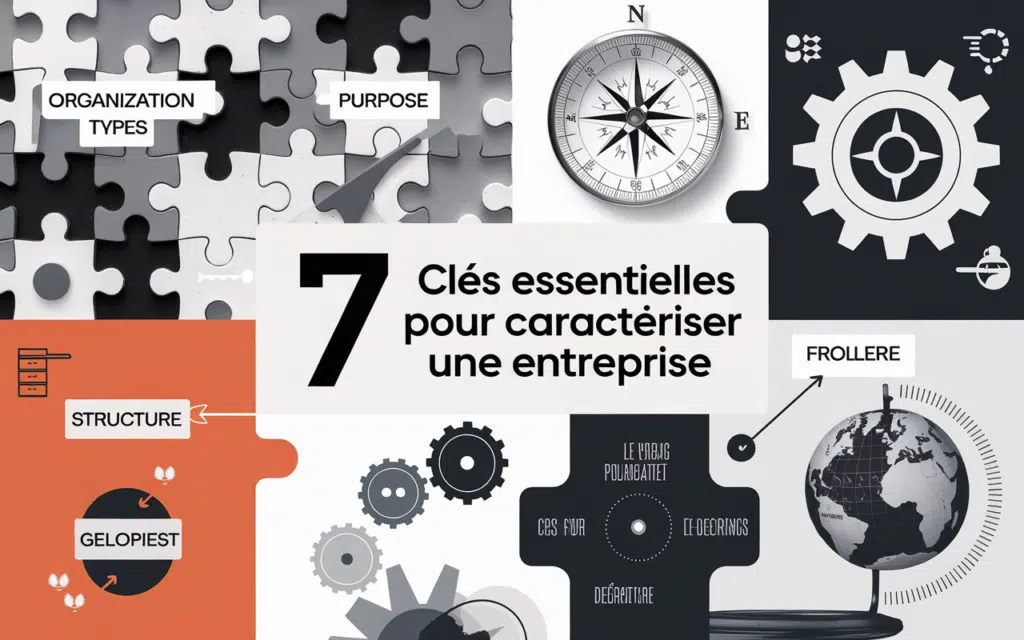 Collage des éléments d'entreprise illustrant les 7 clés essentielles pour caractériser une entreprise