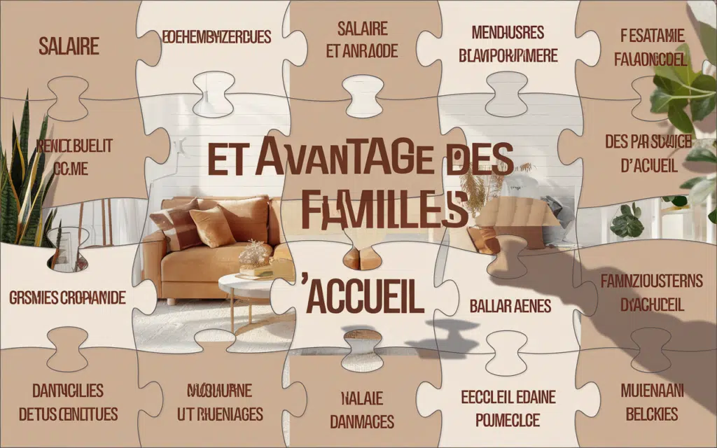 jigsaw puzzle with pieces labeled Salaire et avantages des familles d'accueil