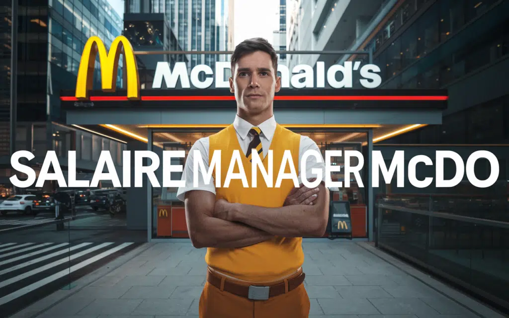 McDonald's manager devant restaurant, texte 'Salaire Manager McDo'