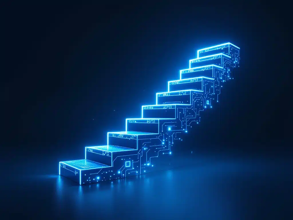 Escalier de carrière lumineux représentant l'évolution d'un RSSI