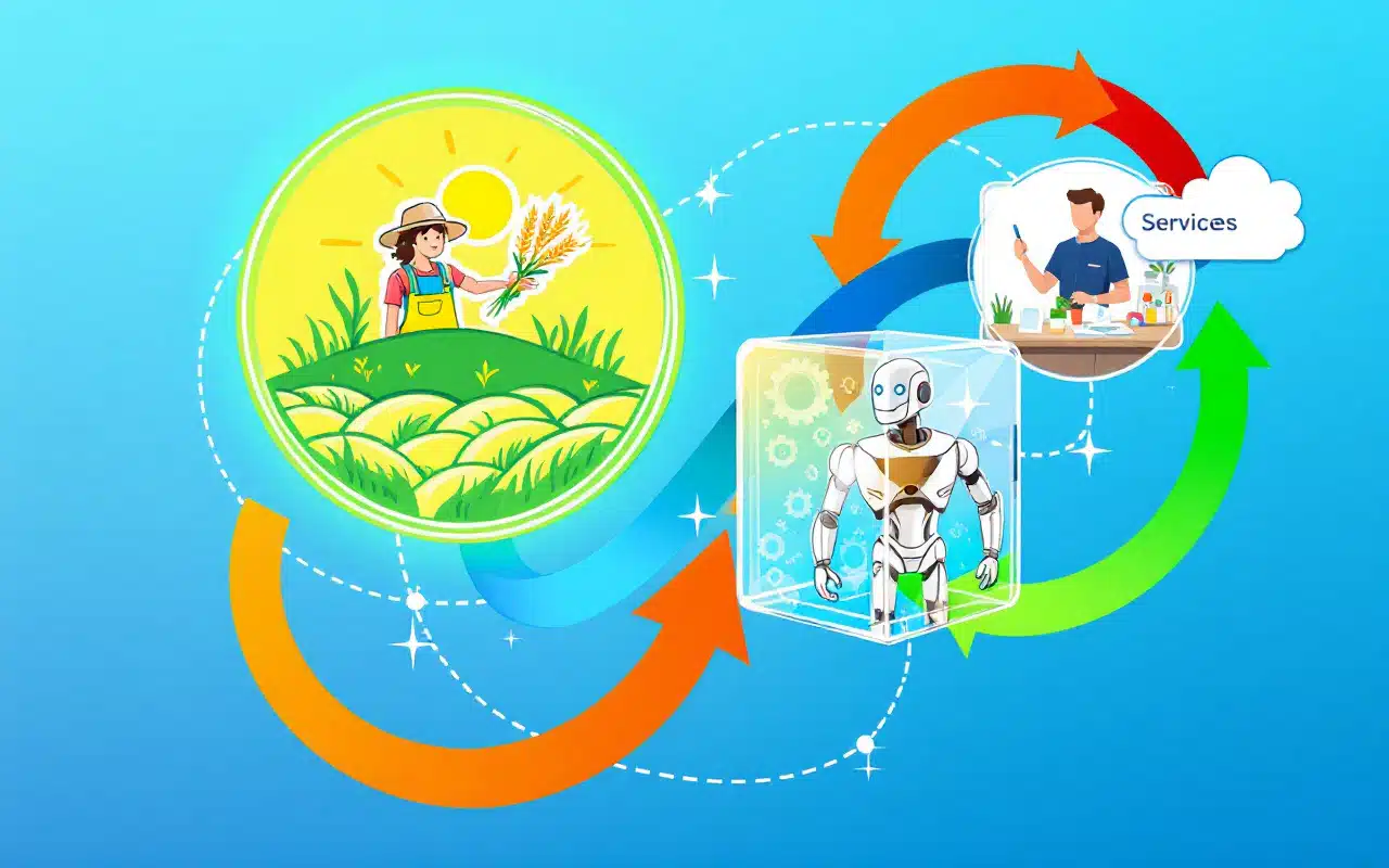 Icônes modernes des secteurs économiques : agriculture, industrie, services