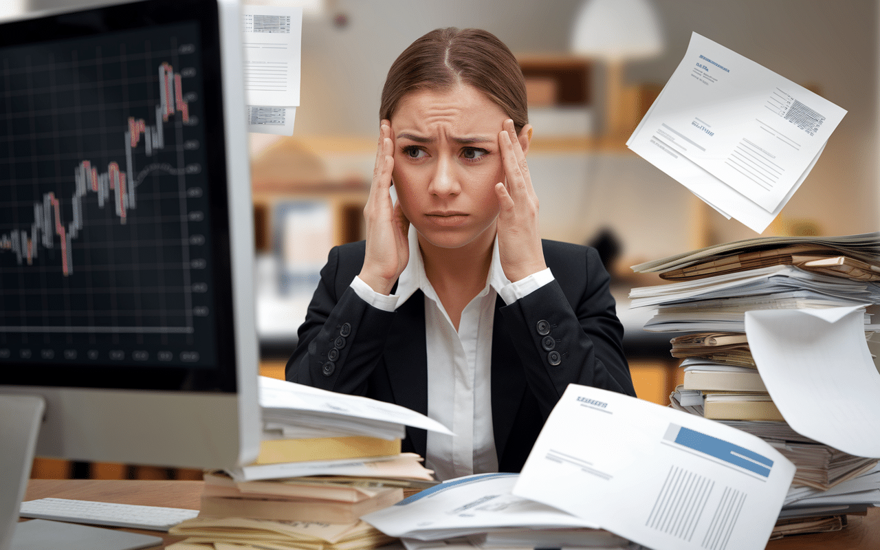 femme d'affaires préoccupée regardant un graphique financier