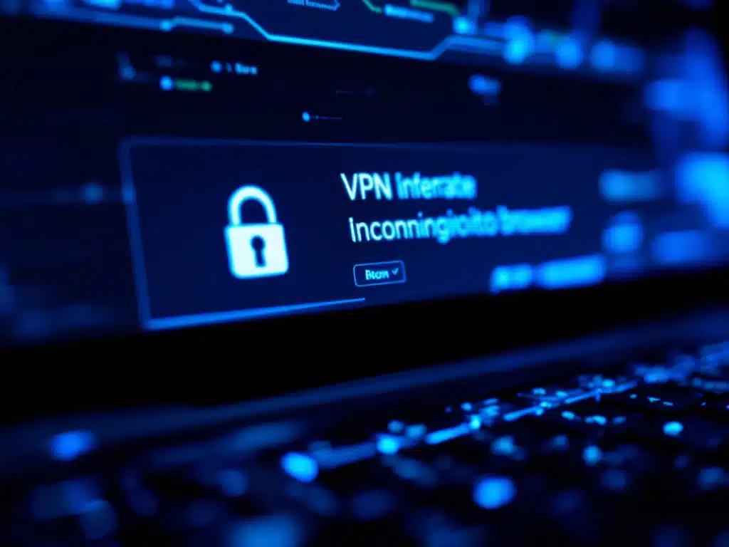 Écran de laptop montrant VPN et navigateur incognito