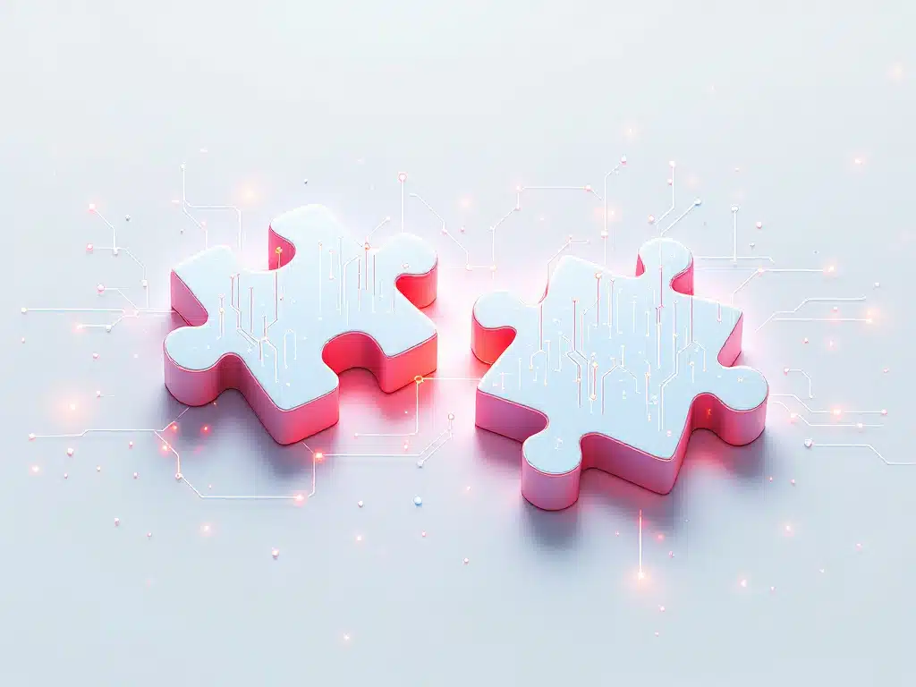 illustration 3D de pièces de puzzle se connectant avec des flux de données