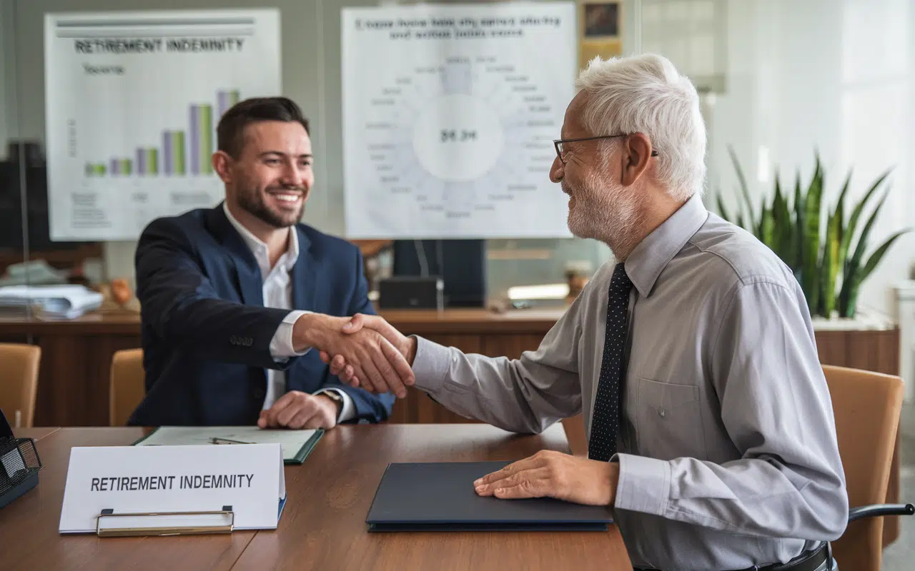 employé senior avec employeur et document indemnité départ retraite