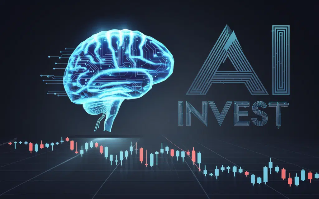 illustration moderne d'un cerveau IA avec un graphique boursier