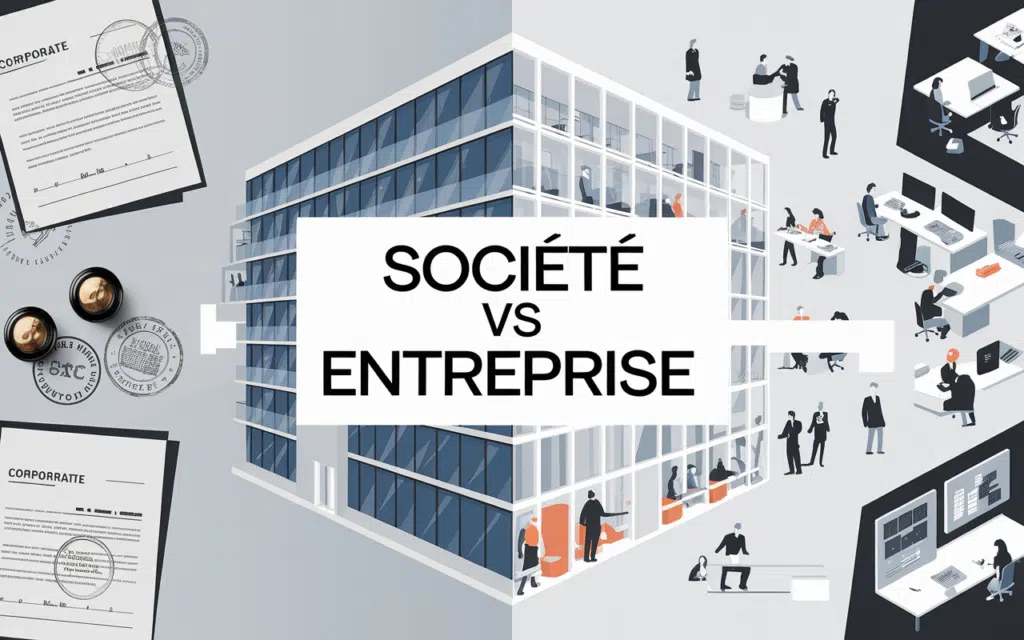 Illustration moderne de bâtiment d'affaires sur la différence entre société et entreprise