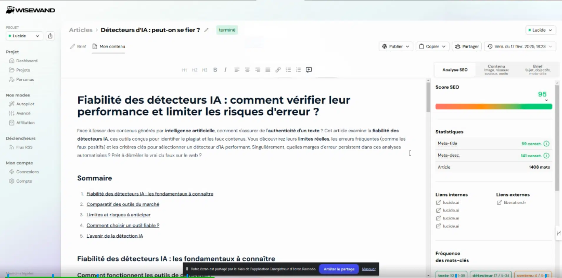 Visualisation du contenu généré avec wisewand