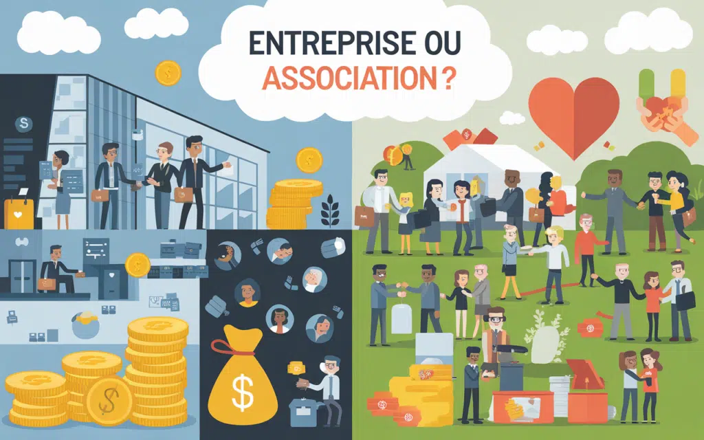 Illustration contrastant entreprise et association