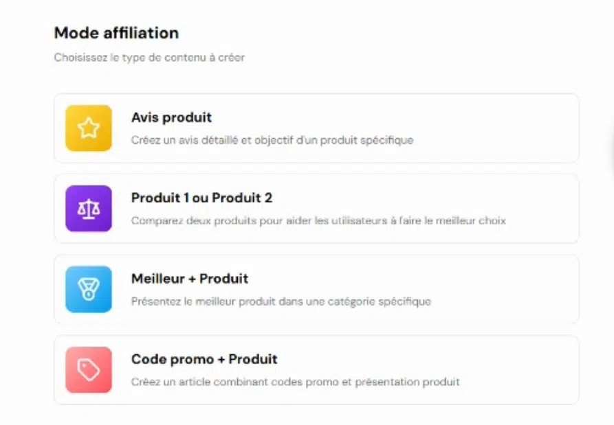 Les 4 templates de génération de contenu en mode Affiliation