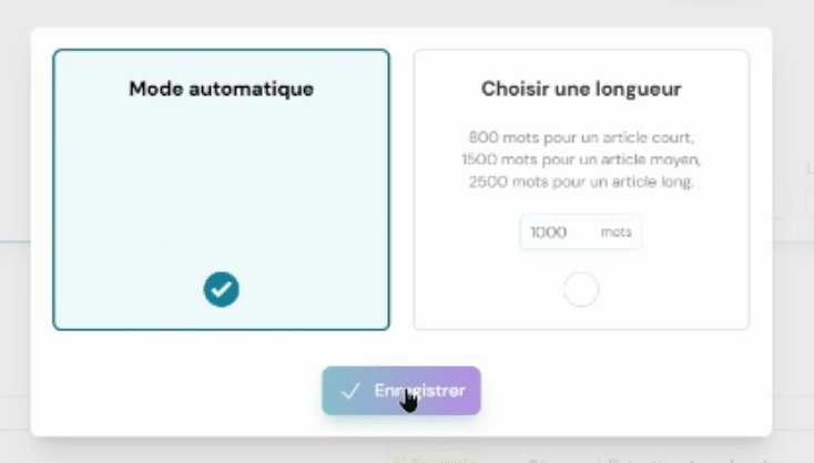 Choix de la longueur d'un contenu sur wisewand, automatique ou manuel
