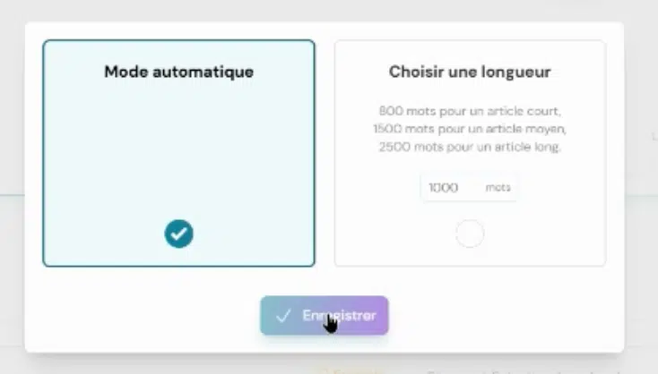 Choix de la longueur d'un contenu sur wisewand, automatique ou manuel