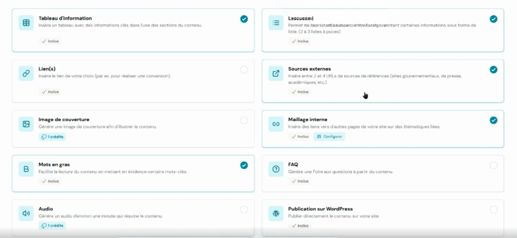 Options dans le mode avancé sur Wisewand