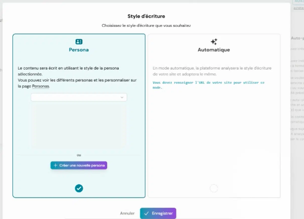 Persona automatique sur Wisewand