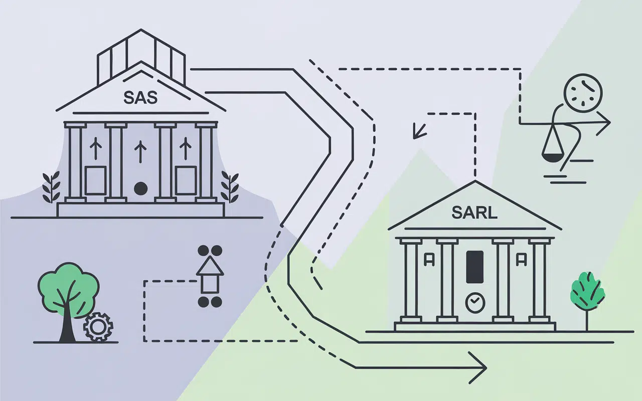 Transition SAS à SARL avec symboles de croissance