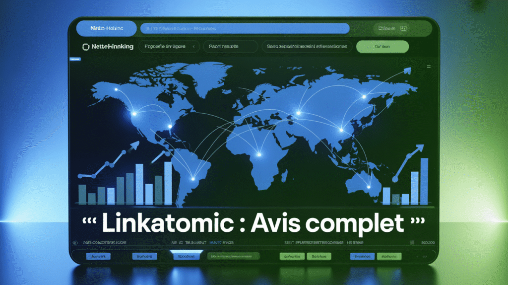 Interface Linkatomic avec carte mondiale et graphiques SEO