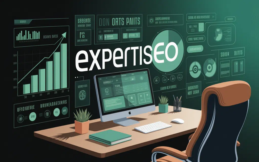Interface digitale avec graphiques de croissance SEO et analyses web