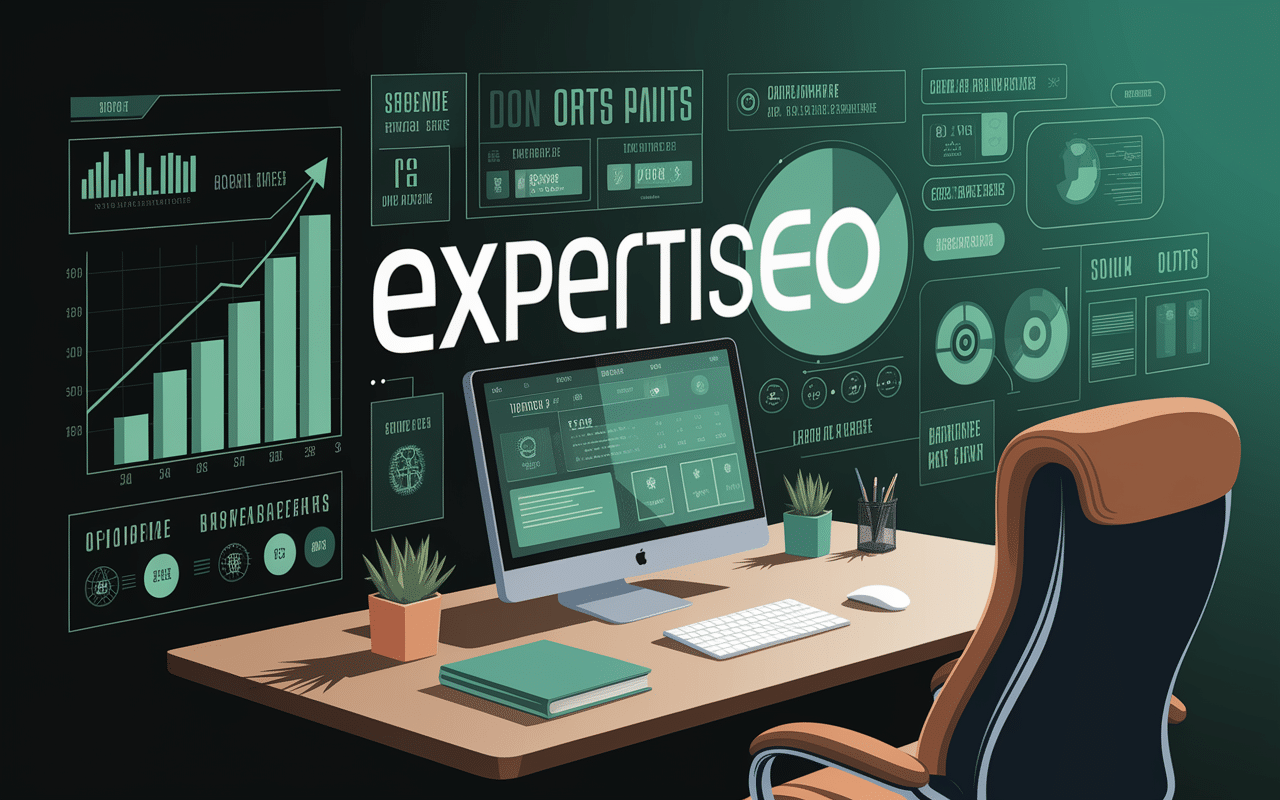Interface digitale avec graphiques de croissance SEO et analyses web