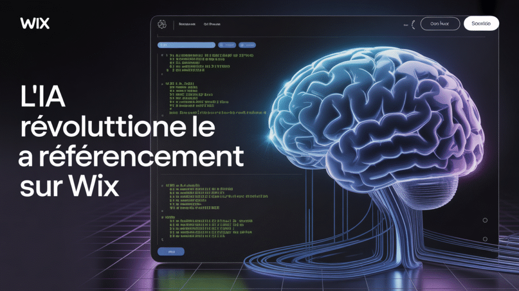 Interface Wix IA et cerveau digital avec flux de données SEO