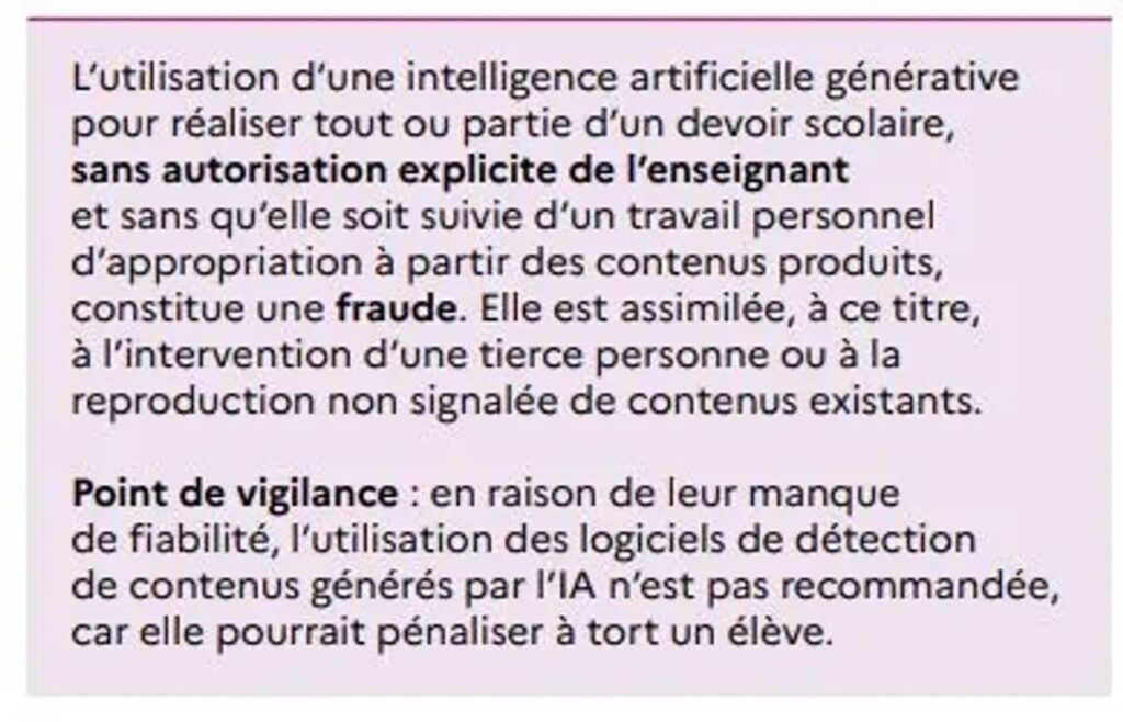 Un extrait du "cadre d'usage de l'IA en éducation" publié le 14 juin par le ministère de l'Educaiton nationale.