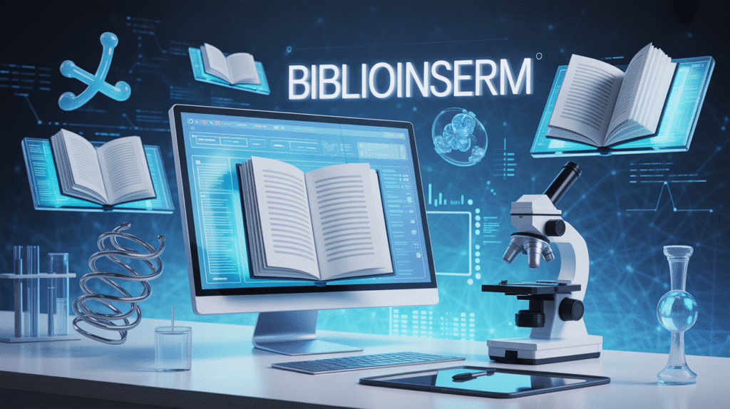 Interface de BiblioInserm avec documents numériques et symboles médicaux