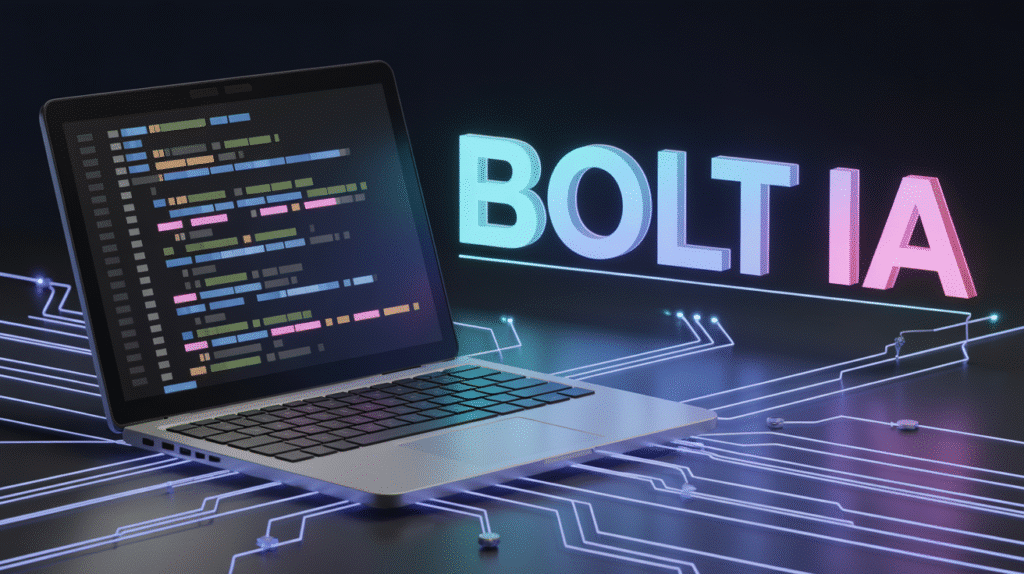Ordinateur avec code et UI flottants