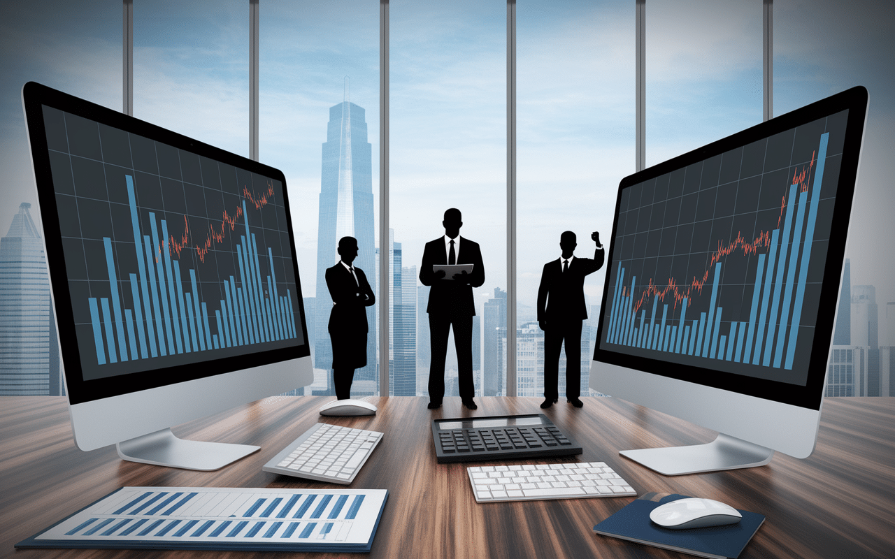 Bureau CIP dirigeants avec graphiques financiers
