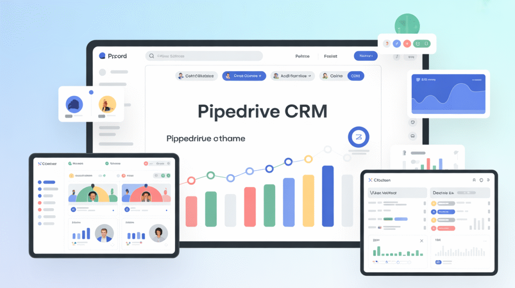 Interface CRM Pipedrive avec pipeline et tableaux