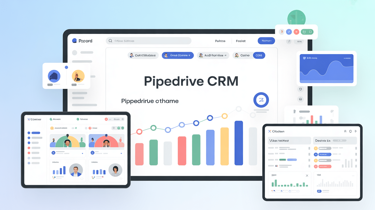 Interface CRM Pipedrive avec pipeline et tableaux