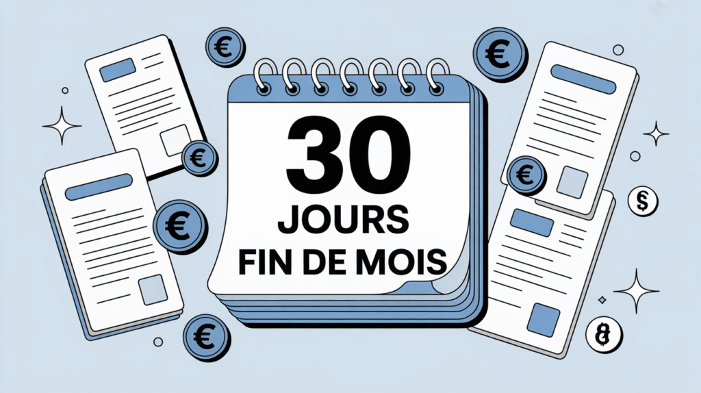 Illustration calendrier 30 jours fin de mois et contrats