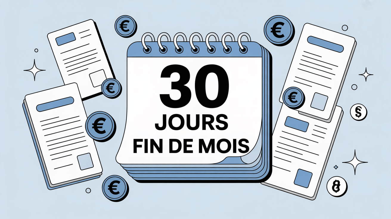 Illustration calendrier 30 jours fin de mois et contrats