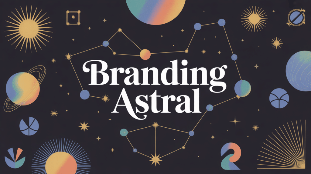 Illustration branding astral symboles astrologiques dorés design moderne