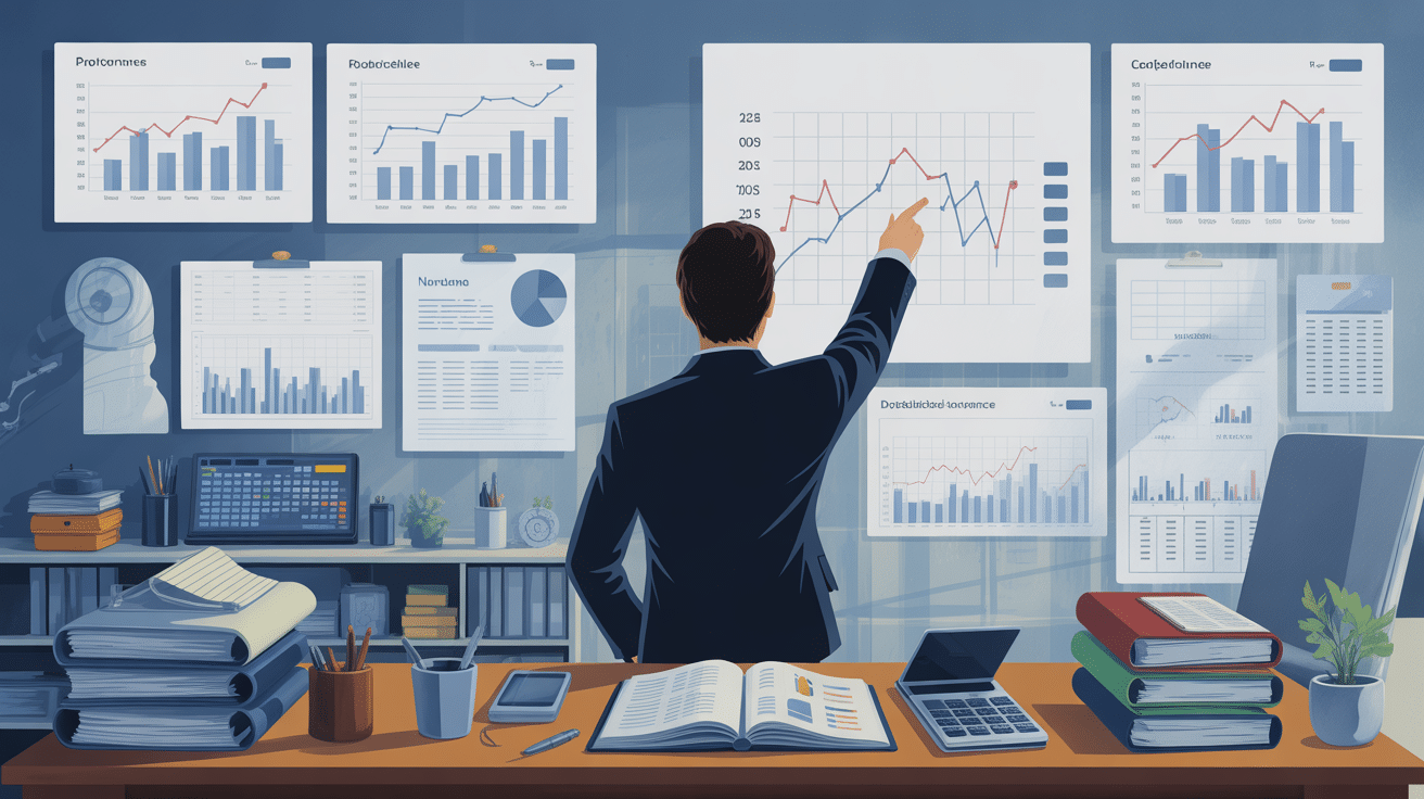 Bureau comptable VTC BVTC avec documents et graphiques