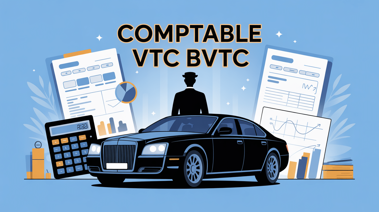 Illustration comptable VTC BVTC chauffeur et voiture luxe