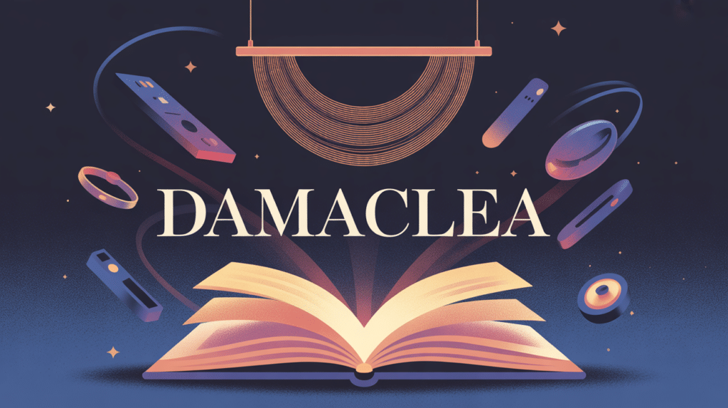 Illustration damaclea épée livre technologie