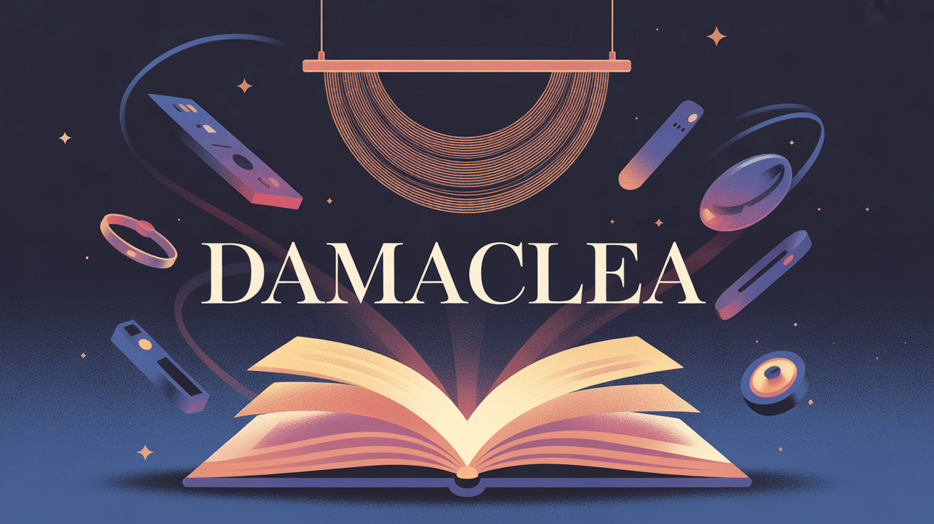 Illustration damaclea épée livre technologie