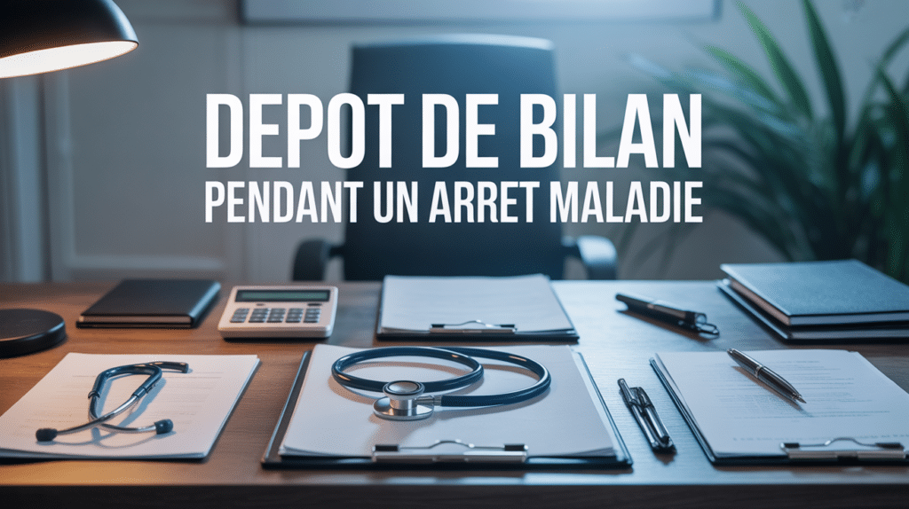 depot de bilan pendant arret maladie sur bureau avec documents officiels