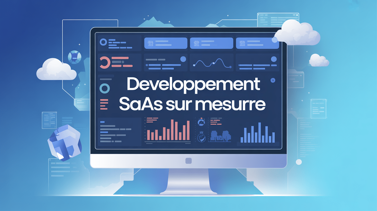 Illustration développement SaaS sur mesure avec écran et cloud