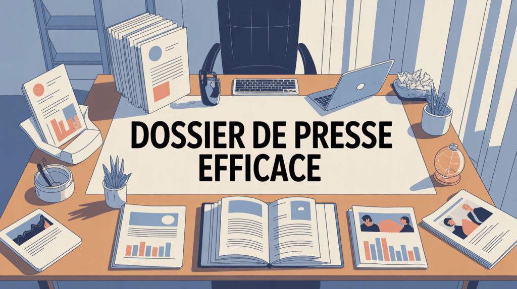Illustration exemple dossier de presse sur bureau moderne