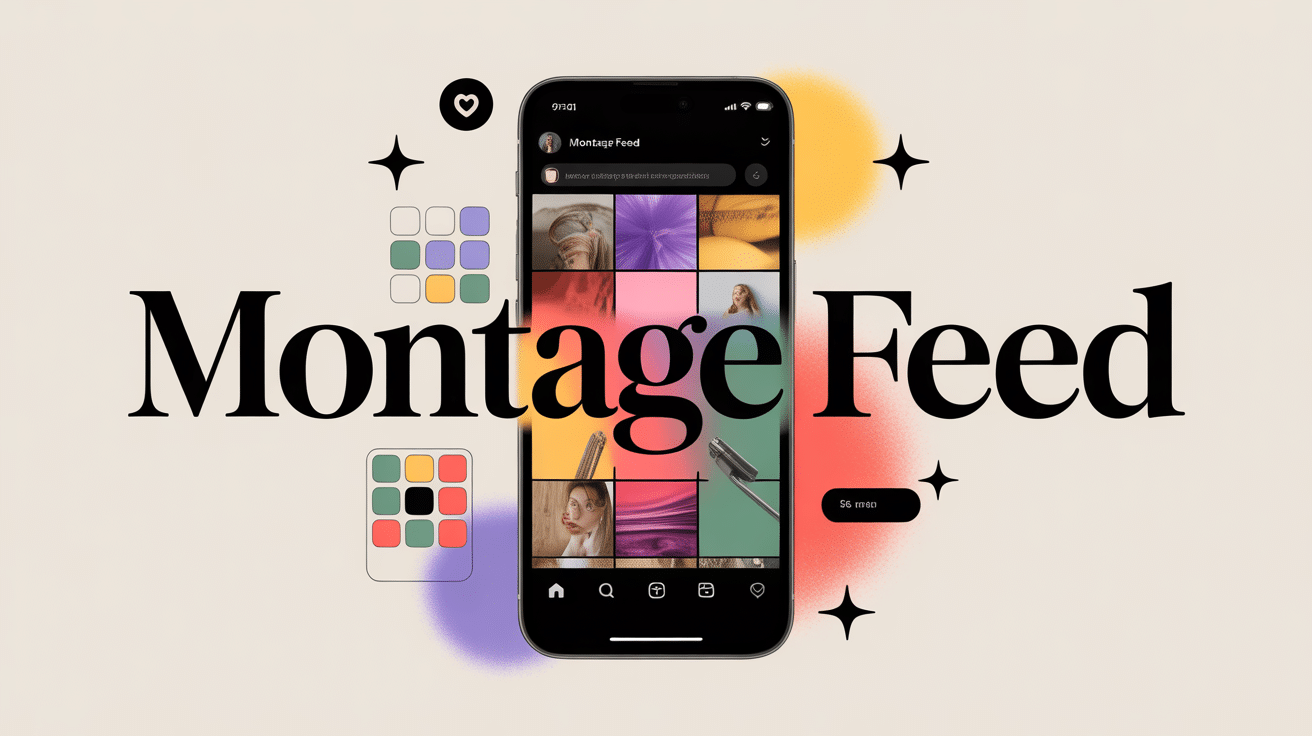 Montage feed Instagram sur smartphone avec éléments créatifs