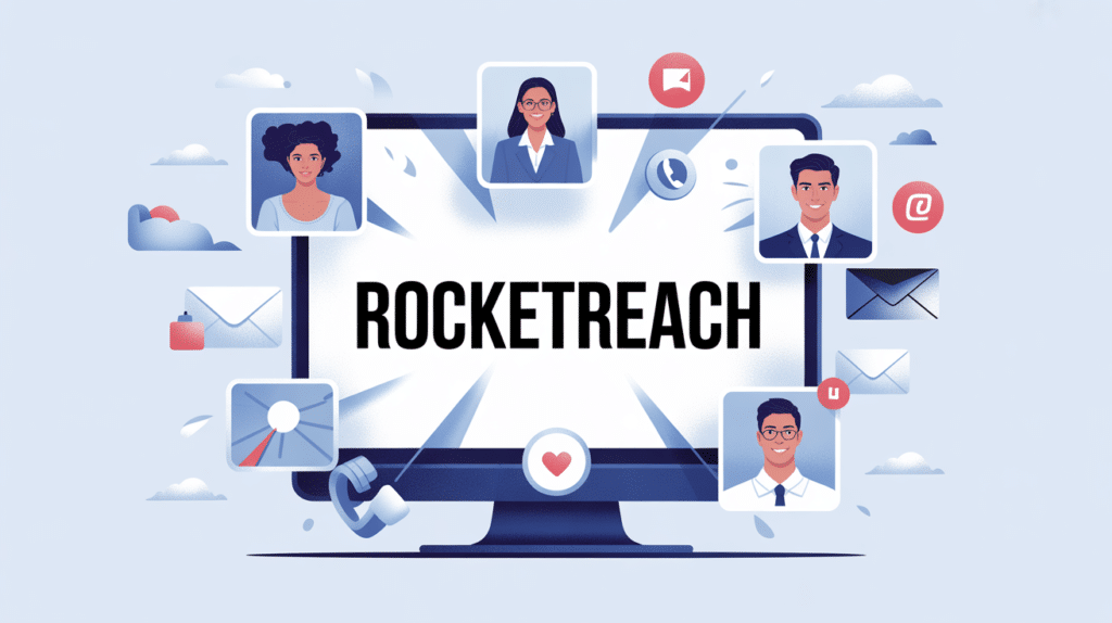 icônes contact rocket reach autour écran ordinateur