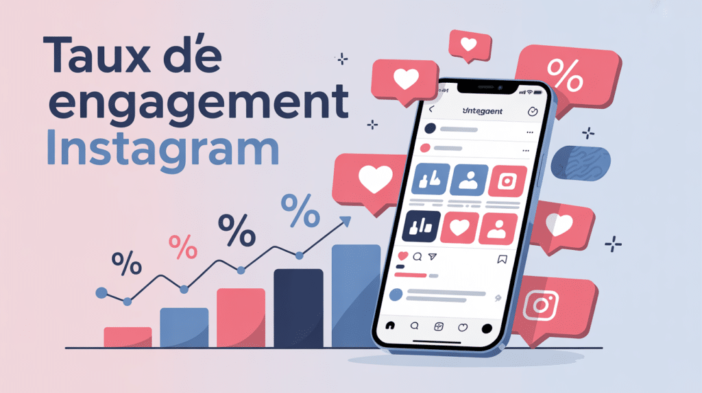 Illustration taux d'engagement Instagram smartphone et icônes