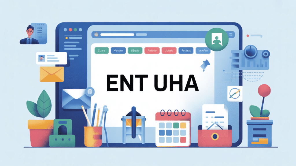 Illustration du portail ent uha et icônes numériques