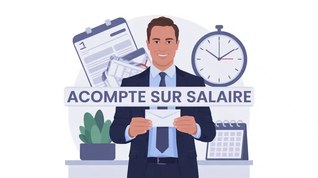 Illustration acompte sur salaire enveloppe et virement
