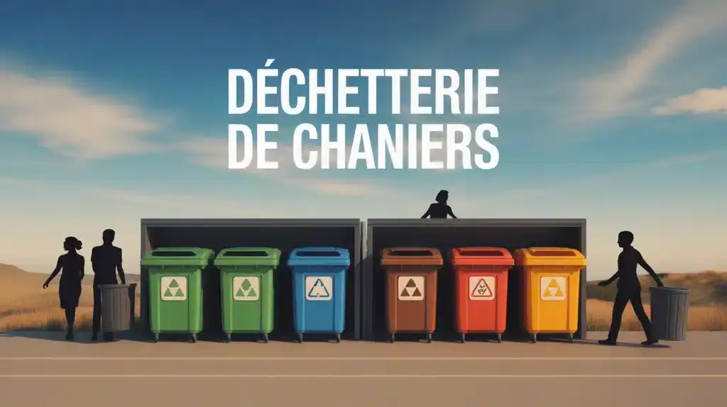 Illustration déchetterie de Chaniers moderne et organisée avec bacs de tri colorés