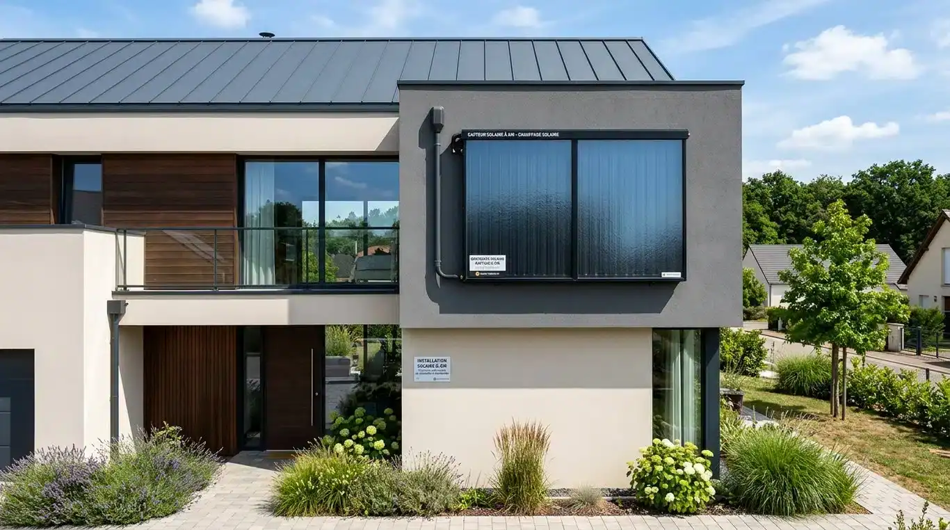 Installation d'un capteur solaire à air Henoia sur une façade de maison