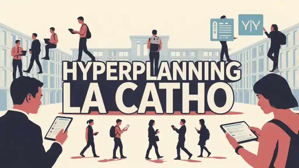 Illustration Hyperplanning La Catho campus universitaire stylisé
